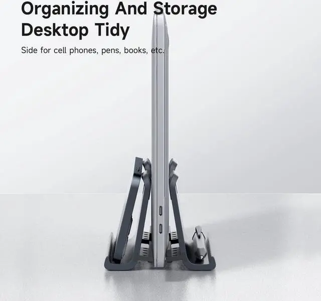 Alt view image 6 of 7 - Hagibis Vertical Laptop Stand Desktop for Desk Gravity Locking Holder Dock Save Space Improves Airflow for MacBook Pro, Mac Mini, Surface, HP, Dell, Chrome Book (Gen2 White)