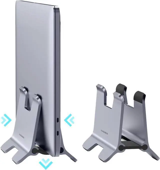 Main image of Hagibis Vertical Laptop Stand Desktop for Desk Gravity Locking Holder Dock Save Space Improves Airflow for MacBook Pro, Mac Mini, Surface, HP, Dell, Chrome Book (Grey Alloy)