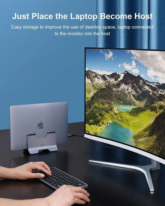 Alt view image 2 of 7 - Hagibis Vertical Laptop Stand Desktop for Desk Gravity Locking Holder Dock Save Space Improves Airflow for MacBook Pro, Mac Mini, Surface, HP, Dell, Chrome Book (Grey Alloy)