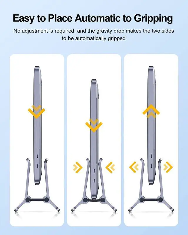 Alt view image 4 of 7 - Hagibis Vertical Laptop Stand Desktop for Desk Gravity Locking Holder Dock Save Space Improves Airflow for MacBook Pro, Mac Mini, Surface, HP, Dell, Chrome Book (Grey Alloy)