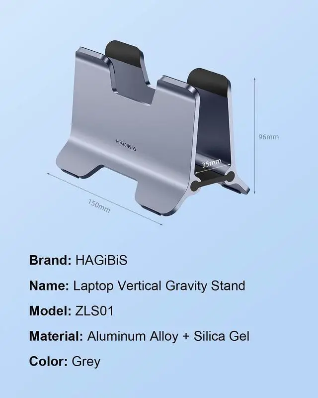 Alt view image 7 of 7 - Hagibis Vertical Laptop Stand Desktop for Desk Gravity Locking Holder Dock Save Space Improves Airflow for MacBook Pro, Mac Mini, Surface, HP, Dell, Chrome Book (Grey Alloy)