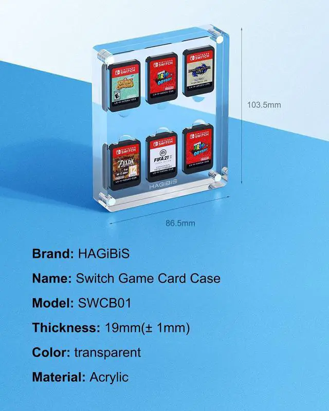 Alt view image 7 of 7 - Hagibis Game Card Case for Nintendo Switch, 6 Cartridge Slots Holder Protective Shockproof Display Cabinet, Transparent Acrylic Game Storage Box for Switch NS NX (6 Slots)