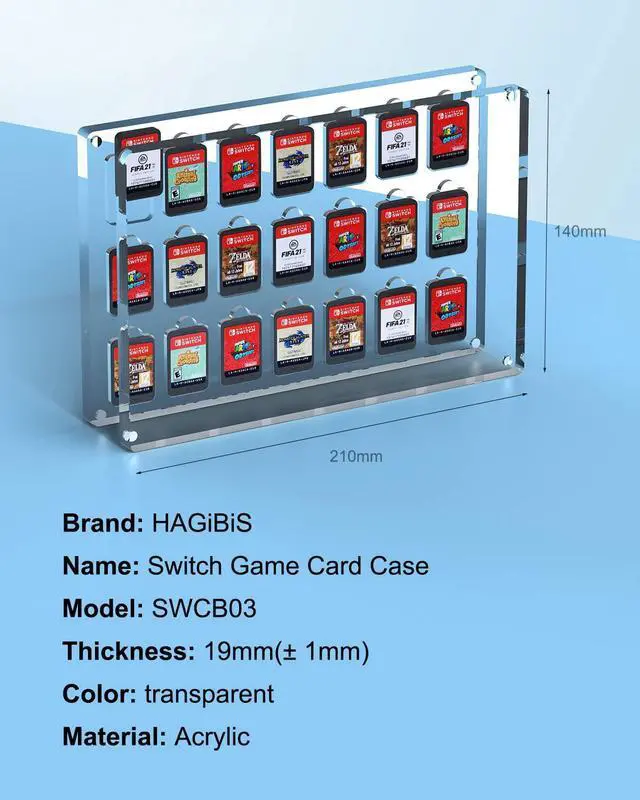 Alt view image 7 of 7 - Hagibis Game Card Case for Nintendo Switch, 21 Cartridge Slots Holder Protective Shockproof Display Cabinet, Transparent Acrylic Game Storage Box for Switch NS NX (21 Slots)