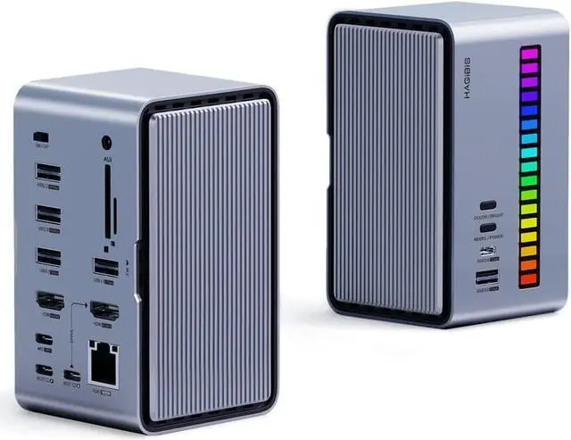 Hagibis USB C Docking Station Dual Monitor, LED Strip Light