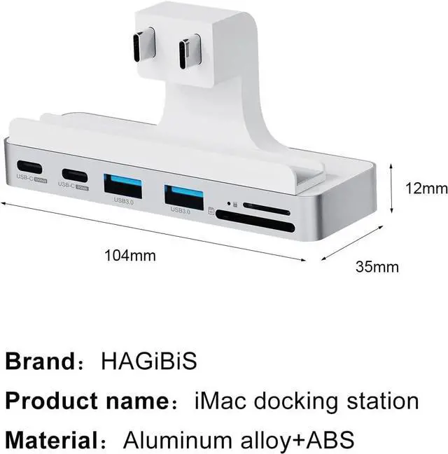 Alt view image 6 of 7 - Hagibis iMac Hub with USB C 3.1, USB 3.0 Ports and SD/Micro SD Card Reader, USB-C Clamp Hub USB C Docking Station for 2021 iMac 24 inch (Without HDMI)
