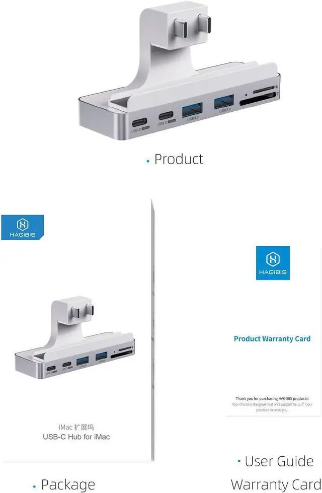 Alt view image 7 of 7 - Hagibis iMac Hub with USB C 3.1, USB 3.0 Ports and SD/Micro SD Card Reader, USB-C Clamp Hub USB C Docking Station for 2021 iMac 24 inch (Without HDMI)