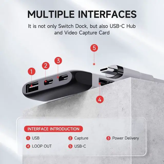 Alt view image 2 of 7 - Hagibis 2 in 1 Switch Dock with HDMI Video Capture Card for Nintendo Switch OLED, Portable TV Docking Station with 4K HDMI, 1080P Capture Card, PD and USB Port Type C to HDMI TV Adapter (Black White)