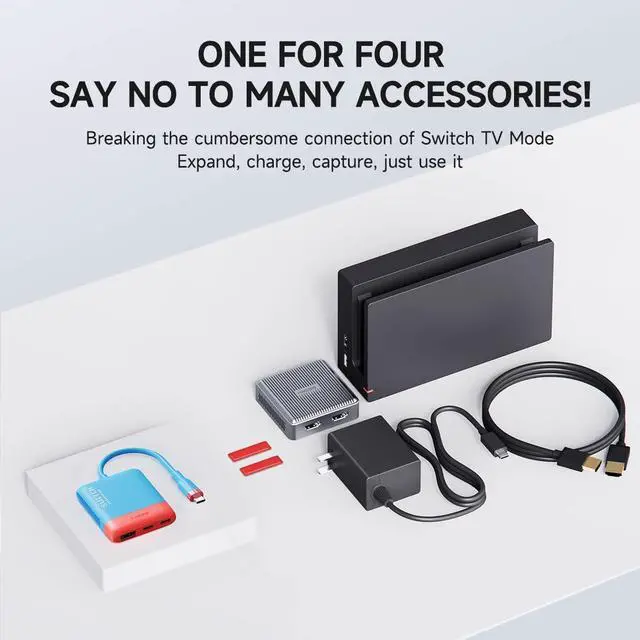 Alt view image 3 of 7 - Hagibis 2 in 1 Switch Dock with HDMI Video Capture Card for Nintendo Switch OLED, Portable TV Docking Station with 4K HDMI, 1080P Capture Card, PD and USB Port Type C to HDMI TV Adapter (Red Blue)