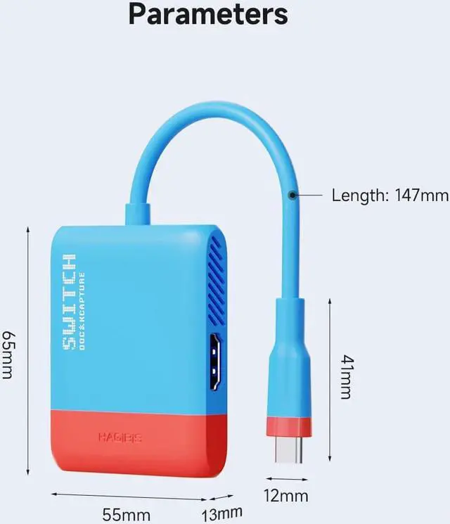 Alt view image 7 of 7 - Hagibis 2 in 1 Switch Dock with HDMI Video Capture Card for Nintendo Switch OLED, Portable TV Docking Station with 4K HDMI, 1080P Capture Card, PD and USB Port Type C to HDMI TV Adapter (Red Blue)