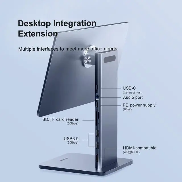 Alt view image 2 of 7 - Hagibis Foldable Magnetic iPad Stand with Docking Station, Adjustable Holder with 4K@60Hz HDMI, 60W PD, USB 3.0 and SD/Micro SD Hub for Apple iPad Pro 12.9\u201d 3rd/4th/5th (12.9\u201d with Hub)