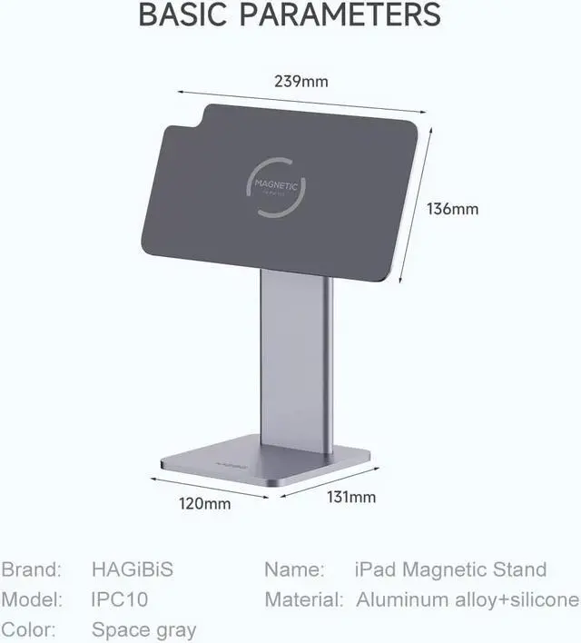 Alt view image 5 of 6 - Hagibis Foldable Magnetic iPad Stand, Adjustable Rotatable Floating iPad Pro Stand Holder for Apple iPad 10th 10.9\u201d (10.9\u201d)