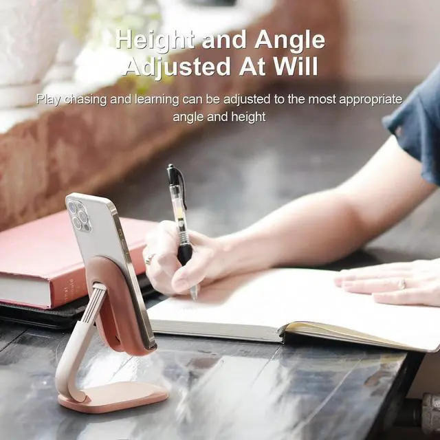 Alt view image 3 of 7 - Hagibis Foldable Cell Phone Stand Desktop Cell Phone Stand Mini Adjustable Cute Phone Holder for iPhone 13/12/11 Pro Max iPad Mini Samsung Tablet (Pink)