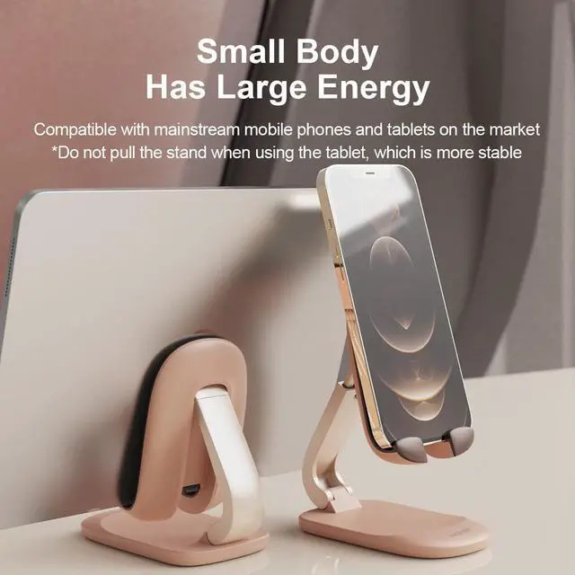 Alt view image 5 of 7 - Hagibis Foldable Cell Phone Stand Desktop Cell Phone Stand Mini Adjustable Cute Phone Holder for iPhone 13/12/11 Pro Max iPad Mini Samsung Tablet (Pink)