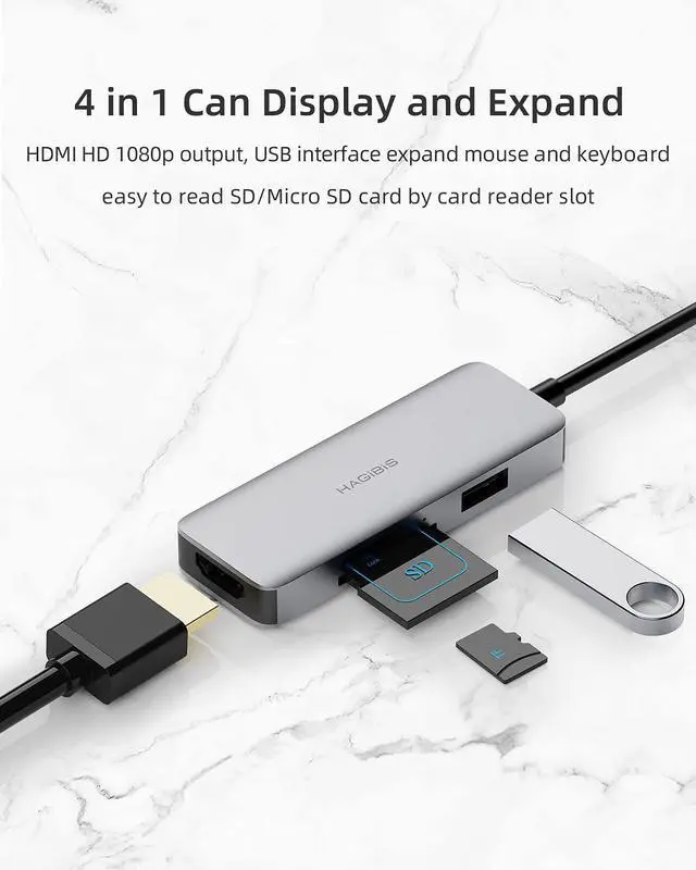 Alt view image 2 of 7 - Hagibis USB 3.0 to HDMI Adapter USB Hub Video Converter HD SD/Micro SD Card Reader Docking Station for Mac OS Windows 10/8.1/8/7
