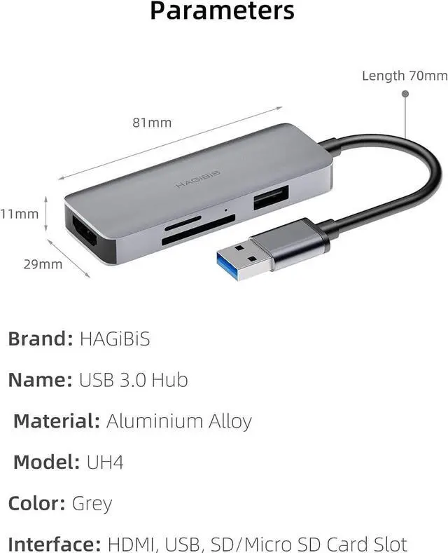 Alt view image 7 of 7 - Hagibis USB 3.0 to HDMI Adapter USB Hub Video Converter HD SD/Micro SD Card Reader Docking Station for Mac OS Windows 10/8.1/8/7
