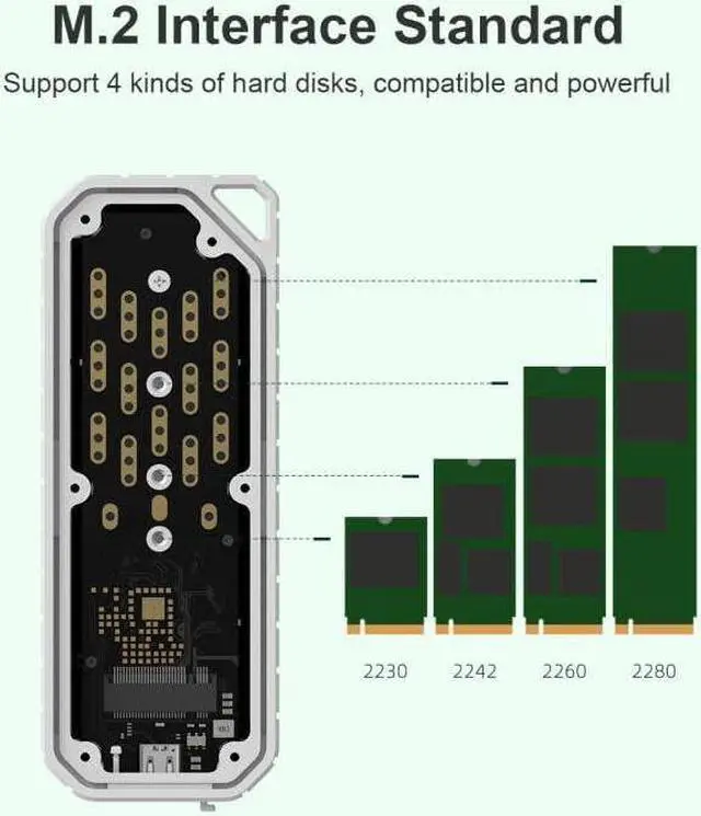 Alt view image 2 of 7 - Hagibis M.2 NVMe SATA SSD Enclosure,USB C 3.2 Gen 2 10Gbps to Aluminum M.2 External Hard Drive Enclosure Support M Key and B&M Keys 2230/2242/2260/2280 for MacBook Pro Mac Mini Studio (Silver)