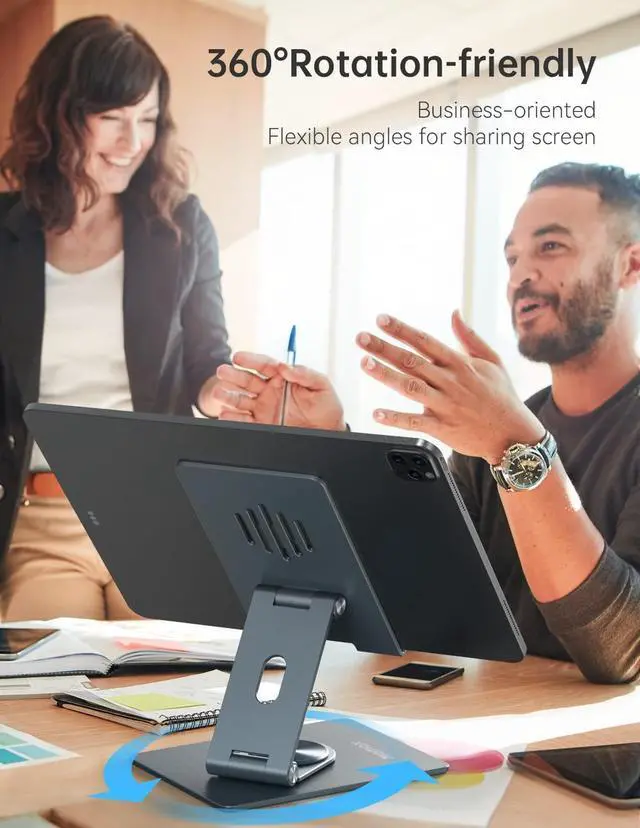 Alt view image 2 of 7 - MOMAX iPad Stand for Desk, 360° Rotating iPad Swivel Stand for Writing and Drawing, Foldable Aluminum Tablet Stands and Holders Adjustable for Store POS Office Showcase Reception Kitchen Desktop