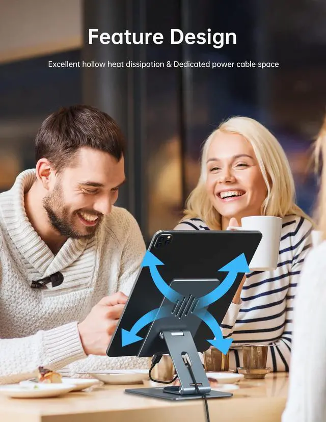 Alt view image 6 of 7 - MOMAX iPad Stand for Desk, 360° Rotating iPad Swivel Stand for Writing and Drawing, Foldable Aluminum Tablet Stands and Holders Adjustable for Store POS Office Showcase Reception Kitchen Desktop