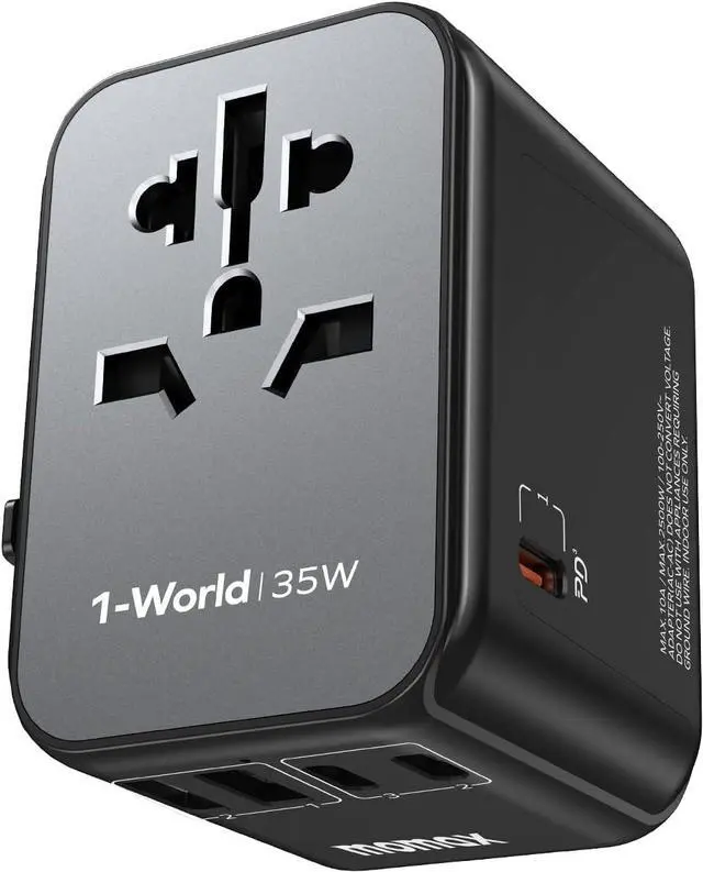 Main image of MOMAX International Plug Adapter, PD 35W(Single Port) Travel Power Adapter, Universal Charger Adapter with 3USB-C+2USB-A, All in One Universal Outlet Adapter for Laptop/Tablet/Phone, US/EU/UK/AU