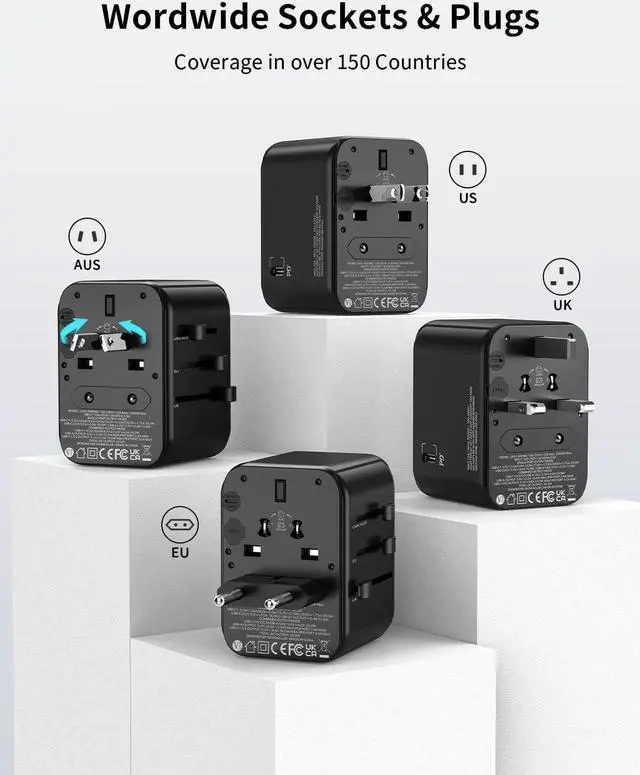 Alt view image 3 of 7 - MOMAX International Plug Adapter, PD 35W(Single Port) Travel Power Adapter, Universal Charger Adapter with 3USB-C+2USB-A, All in One Universal Outlet Adapter for Laptop/Tablet/Phone, US/EU/UK/AU