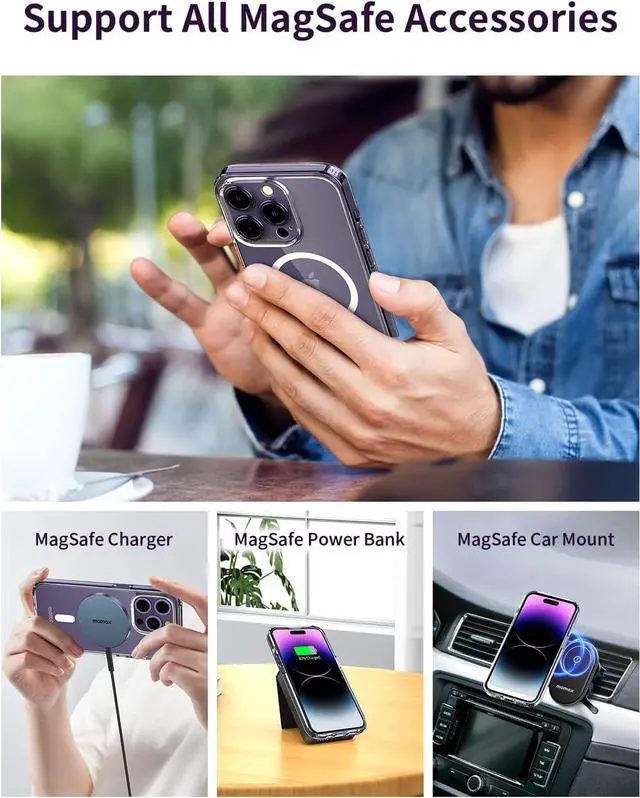 Alt view image 4 of 7 - MOMAX Magnetic Phone Case, Clear Magnet Phone Case Compatible with Magsafe Case for iPhone 14 Pro Max, Slim iPhone 14 Pro Max Case with Magnet, Anti-Scratch/Anti-Drop Protection, Non Yellowing