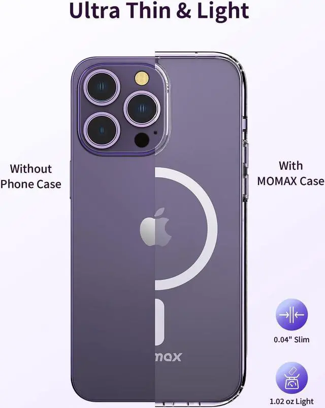 Alt view image 7 of 7 - MOMAX Magnetic Phone Case, Clear Magnet Phone Case Compatible with Magsafe Case for iPhone 14 Pro Max, Slim iPhone 14 Pro Max Case with Magnet, Anti-Scratch/Anti-Drop Protection, Non Yellowing