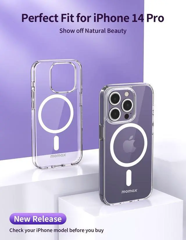Alt view image 2 of 7 - MOMAX Magnetic Phone Case for iPhone 14 Pro (Clear), Glass Screen Protector for iPhone 14 Pro HD 0.3mm 9H Hardness Scratch Resistant Bubble Free Tempered Glass Film for iPhone 14 Pro