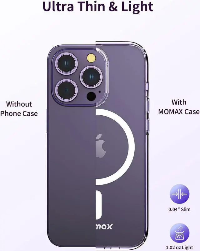 Alt view image 7 of 7 - MOMAX Magnetic Phone Case, Clear Magnet Phone Case Compatible with Magsafe Case for iPhone 14 Pro, Slim iPhone 14 Pro Case with Magnet, Anti-Scratch/Anti-Shock/Anti-Drop Protection, Non Yellowing