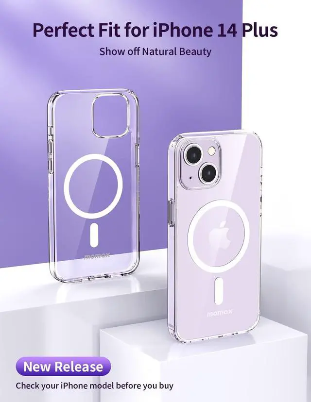 Alt view image 2 of 7 - MOMAX Magnetic Phone Case, Clear Magnet Phone Case Compatible with Magsafe Case for iPhone 14 Plus, Slim iPhone 14 Plus Case with Magnet, Anti-Scratch/Anti-Shock/Anti-Drop Protection, Non Yellowing
