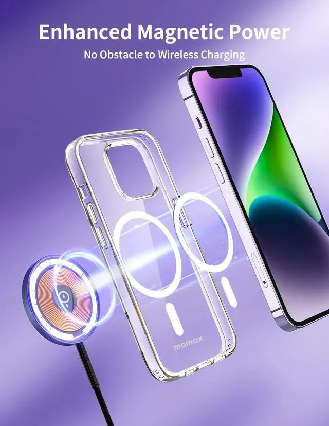 Alt view image 3 of 7 - MOMAX Magnetic Phone Case, Clear Magnet Phone Case Compatible with Magsafe Case for iPhone 14 Plus, Slim iPhone 14 Plus Case with Magnet, Anti-Scratch/Anti-Shock/Anti-Drop Protection, Non Yellowing