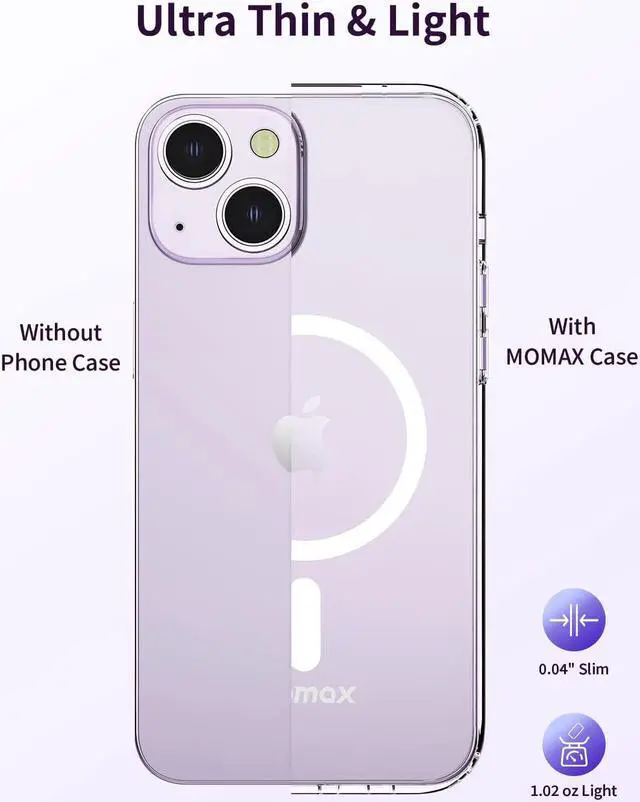 Alt view image 7 of 7 - MOMAX Magnetic Phone Case, Clear Magnet Phone Case Compatible with Magsafe Case for iPhone 14 Plus, Slim iPhone 14 Plus Case with Magnet, Anti-Scratch/Anti-Shock/Anti-Drop Protection, Non Yellowing