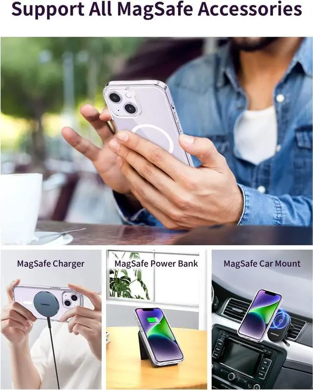 Alt view image 5 of 7 - MOMAX Magnetic Phone Case, Clear Magnet Phone Case Compatible with Magsafe Case for iPhone 14 Plus, Slim iPhone 14 Plus Case with Magnet, Anti-Scratch/Anti-Shock/Anti-Drop Protection, Non Yellowing