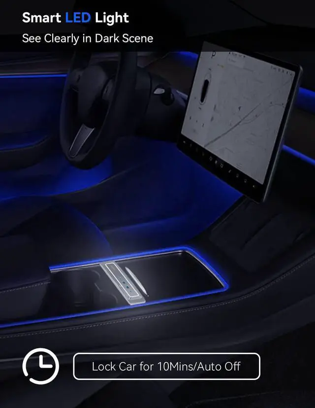 Alt view image 6 of 7 - MOMAX Tesla Model Y Accessories, Tesla Car Accessories for 2021 2022 Tesla Model 3/Y, 4 in 1 Tesla USB Hub Support 27W PD Fast Charging, White LED Tesla Charger Station 100% Fit Center Console