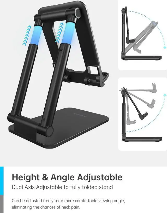Alt view image 4 of 7 - MOMAX Cell Phone Stand, Phone Holder - Fully Foldable & Height Adjustable Mobile Stand for Desk, Compatible with iPhone 14 13 12 Mini Pro Max, iPad, Galaxy, Kindle, Switch, Phones & Tablets (4-10")