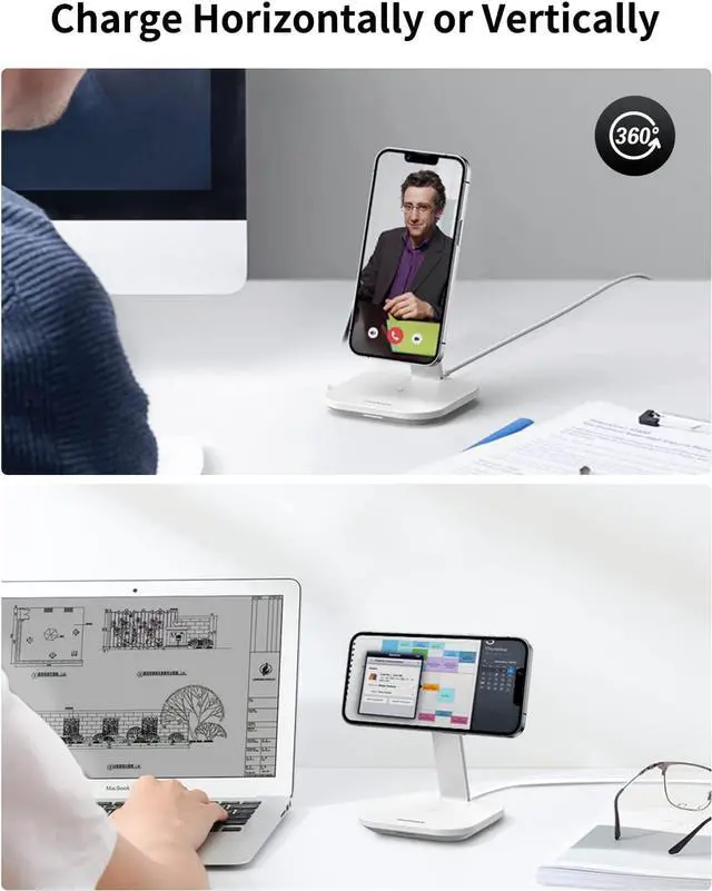 Alt view image 4 of 7 - MOMAX Magsafe Charger, 20W 2 in 1 Magnetic Wireless Charger Stand Charging Station only for iPhone 14/14 Max/14Pro/14Pro Max/13/13 Pro/13 Pro Max/12 series,AirPods 2/3/with USB-C Cable (No AC Adapter)