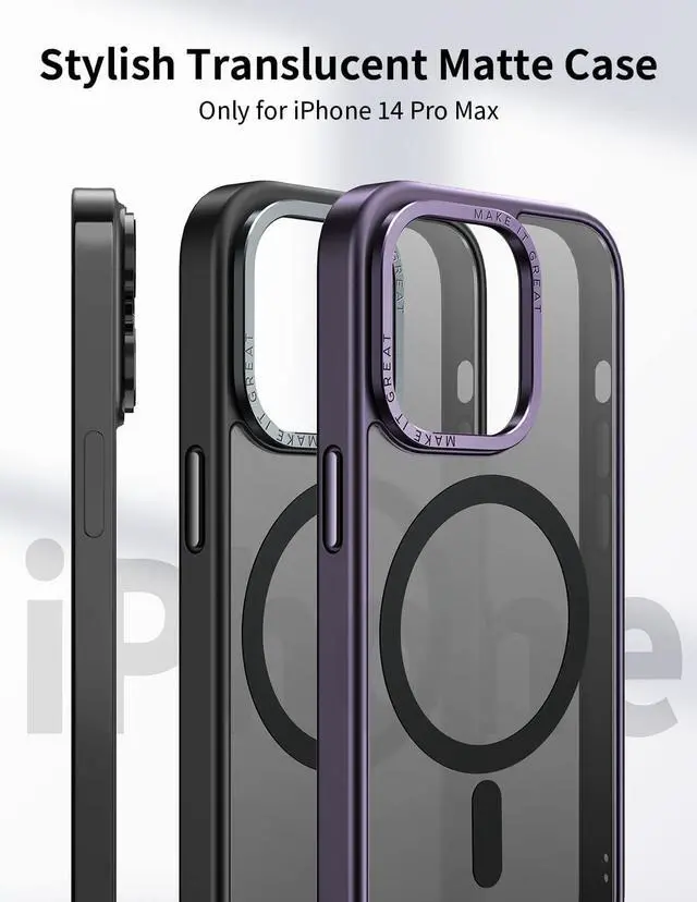 Alt view image 2 of 7 - MOMAX Magnetic Phone Case, Translucent Matte Magnet Phone Case with Aluminum Alloy Camera Frame, Slim iPhone 14 Pro Max Case with Magnet, Compatible with Magsafe Case for iPhone 14 Pro Max