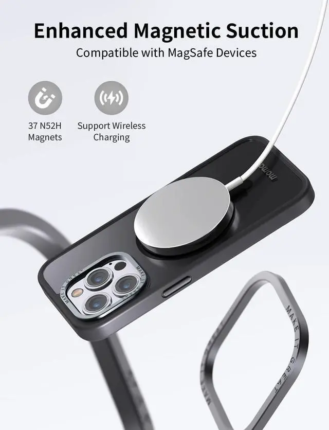 Alt view image 3 of 7 - MOMAX Magnetic Phone Case, Translucent Matte Magnet Phone Case with Aluminum Alloy Camera Frame, Slim iPhone 14 Pro Max Case with Magnet, Compatible with Magsafe Case for iPhone 14 Pro Max