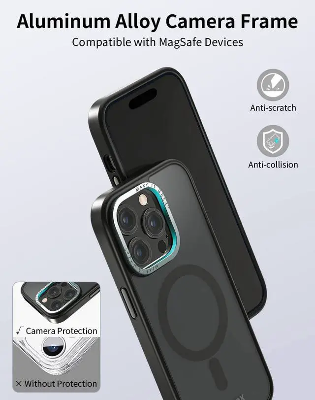 Alt view image 4 of 7 - MOMAX Magnetic Phone Case, Translucent Matte Magnet Phone Case with Aluminum Alloy Camera Frame, Slim iPhone 14 Pro Max Case with Magnet, Compatible with Magsafe Case for iPhone 14 Pro Max