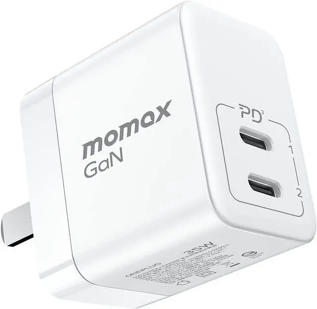 Main image of MOMAX GaN Charger, Dual Port 35W USB C GaN Charger with Foldable Plug, Compact GaN III PD 3.0 Charger, High Power Wall Charger for Laptops, MacBook, iPad Pro/Mini, iPhone 14/Max/Pro/Pro Max (White)