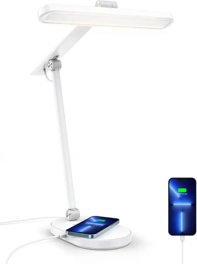 Main image of MOMAX LED Desk Lamp with 15W Wireless Charger, Eye-Caring Table Lamp with Light Sensor, 1000 Lumens, 10W USB Charging Port, Foldable & Rotatable, Desk Light for Home Office, Reading, Studying (White)