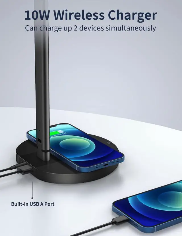 Alt view image 2 of 7 - MOMAX LED Desk Lamp with Wireless Charger, Modern Smart Desk Lamp with USB Charging Port, Eye-Caring Desk Lamps for Home Office, Voice or Touch Control Desk Light with 10W Fast Wireless Charge