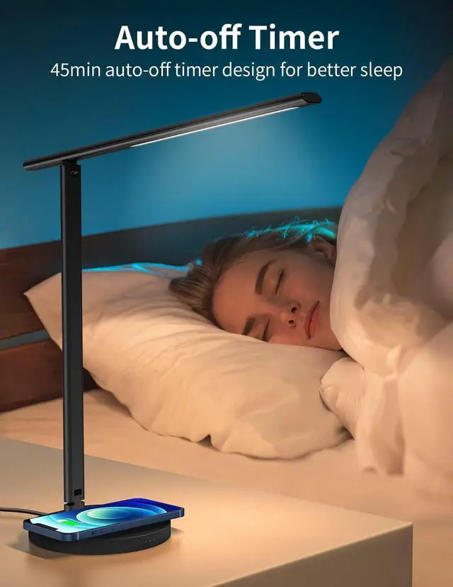 Alt view image 7 of 7 - MOMAX LED Desk Lamp with Wireless Charger, Modern Smart Desk Lamp with USB Charging Port, Eye-Caring Desk Lamps for Home Office, Voice or Touch Control Desk Light with 10W Fast Wireless Charge