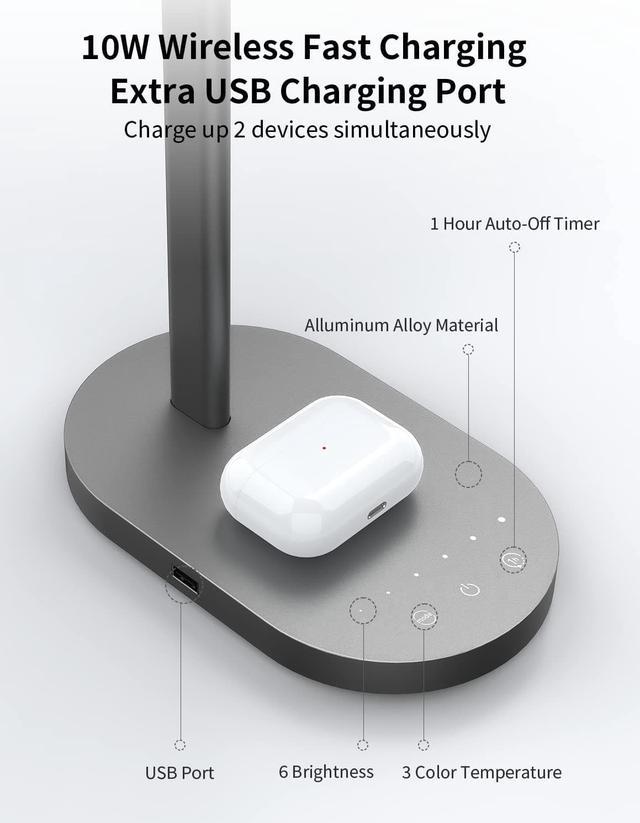 Lampe LED chargeur wireless et USB Style (10W) - Mimax 