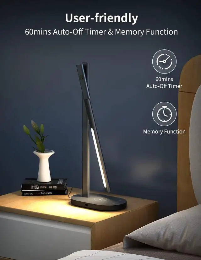 Alt view image 6 of 6 - MOMAX LED Desk Lamp with 10W Wireless Charger, 270° Folding Metal Table Lamp with USB Port, 6 Brightness Levels, Detachable, Eye-Caring Office Desk Lamp for Home Office, Bedroom, Living Room (Grey)