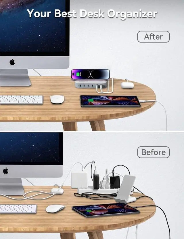 Alt view image 6 of 7 - MOMAX Multiple USB Charging Station, 100W GaN 6 Port USB C Charger Hub, Portable Charging Station with 15W Wireless Charging, 4 PD USB-C & 2 QC USB-A Multiport Charger for iPhone/iPad/MacBook/Switch