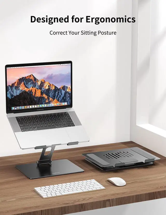 Alt view image 3 of 7 - MOMAX Adjustable Laptop Stand, Portable Laptop Stand Adjustable Height Ergonomic Computer Stand Holder Lift for Desk Compatible with MacBook Air Pro, Dell XPS, HP All Laptops (11-17'') Dark Grey