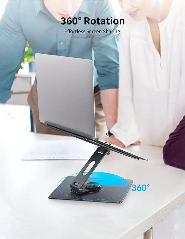 Alt view image 2 of 7 - MOMAX Adjustable Laptop Stand, Adjustable Computer Stand with 360 Rotating Base for Collaborative Work, Swivel Laptop Stand Holder for Desk, Ergonomic Laptop Stand Riser for MacBook/All 11-17"Laptops