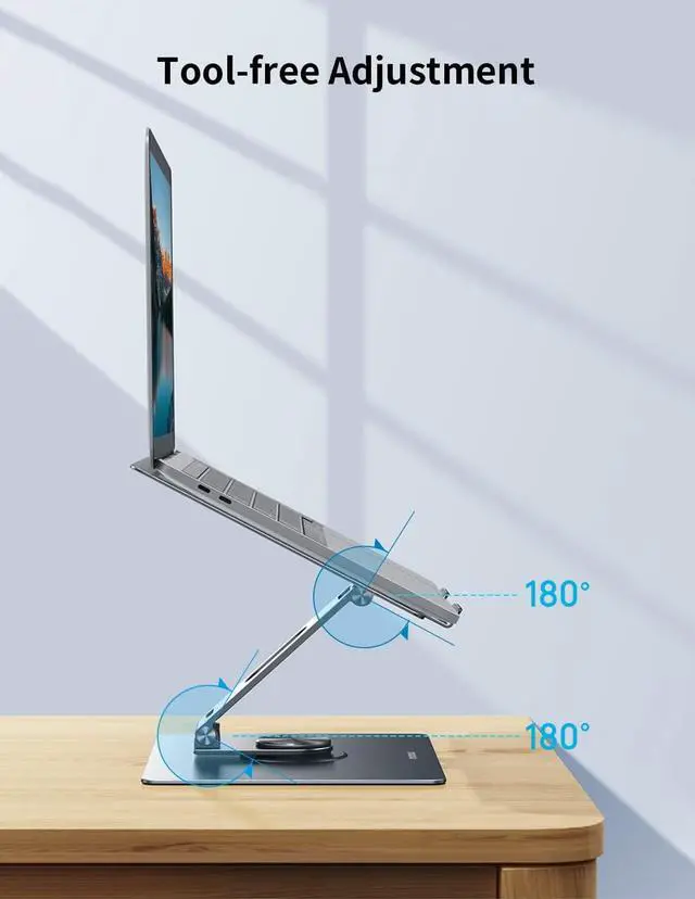 Alt view image 3 of 7 - MOMAX Adjustable Laptop Stand, Adjustable Computer Stand with 360 Rotating Base for Collaborative Work, Swivel Laptop Stand Holder for Desk, Ergonomic Laptop Stand Riser for MacBook/All 11-17"Laptops
