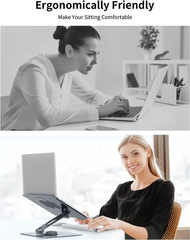 Alt view image 4 of 7 - MOMAX Adjustable Laptop Stand, Adjustable Computer Stand with 360 Rotating Base for Collaborative Work, Swivel Laptop Stand Holder for Desk, Ergonomic Laptop Stand Riser for MacBook/All 11-17"Laptops