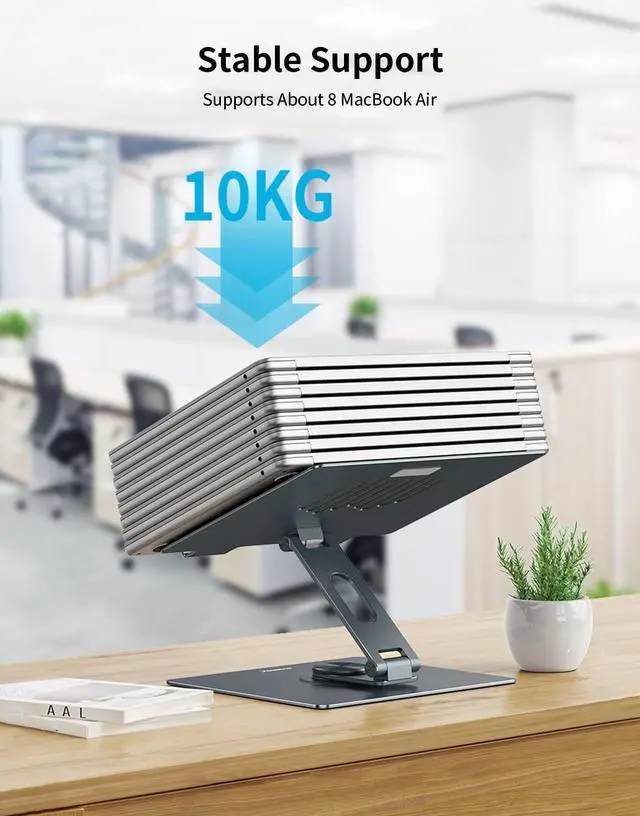 Alt view image 5 of 7 - MOMAX Adjustable Laptop Stand, Adjustable Computer Stand with 360 Rotating Base for Collaborative Work, Swivel Laptop Stand Holder for Desk, Ergonomic Laptop Stand Riser for MacBook/All 11-17"Laptops